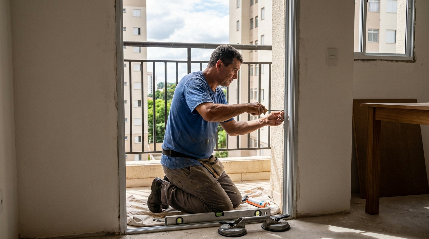 Janela de vidro em apartamento alto em Canoas-RS